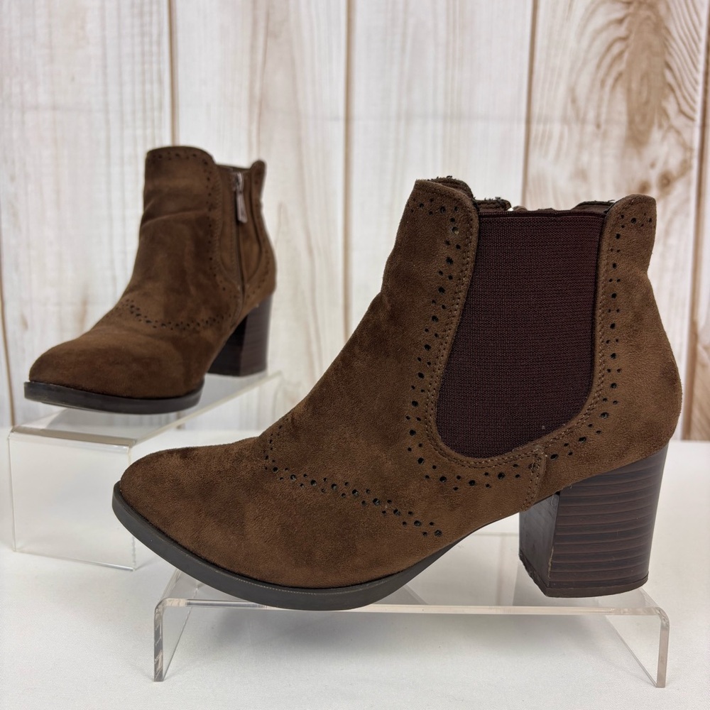 Kylie Crazy Suede Ankle Booties Casual Die Cut Heeled Boots Brown Size 36/5.5 - Picture 1 of 15